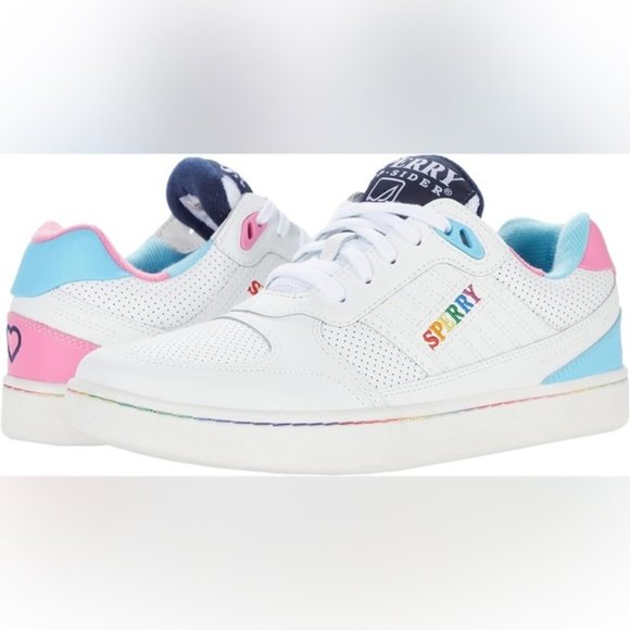 Sperry Unisex-Adult Sb19 Pride Sneaker White Leather Sneakers Men’s 8 Women’s 10 - Picture 1 of 9